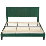 King size Modern Green Velvet Upholstered Platform Bed with Headboard-3