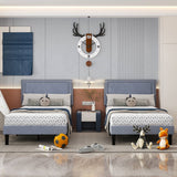 Set of 2 - Twin size Grey Upholstered Platform Bed Frame with Headboard-0