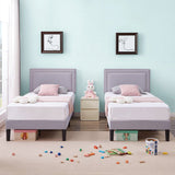 Set of 2 - Twin size Grey Upholstered Platform Bed Frame with Headboard-1