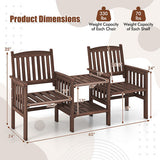 Outdoor Fir Wood Loveseat with 2-Tier Side Table and 1.96" Umbrella Hole-Coffee