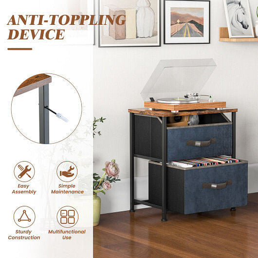 20 Inch Height Industrial Nightstand with 2 Pull-out Fabric Drawers-Rustic Brown-2