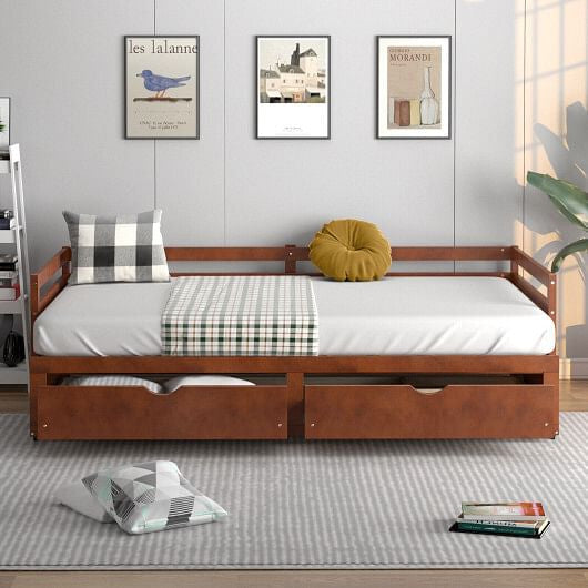 Extendable Twin to King Daybed with Trundle and 2 Storage Drawers-0
