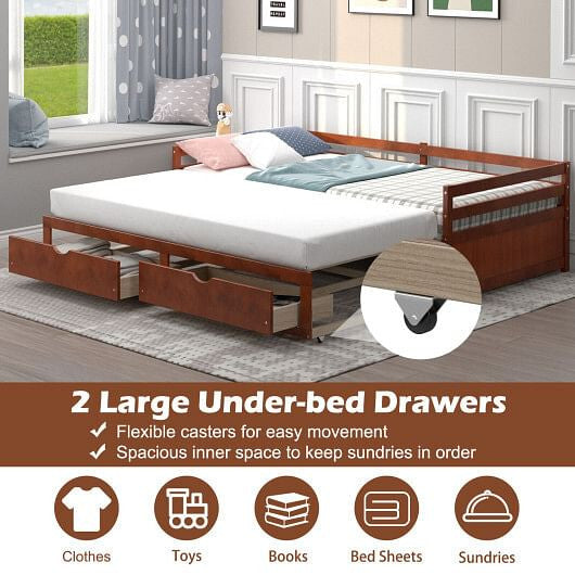 Extendable Twin to King Daybed with Trundle and 2 Storage Drawers-1