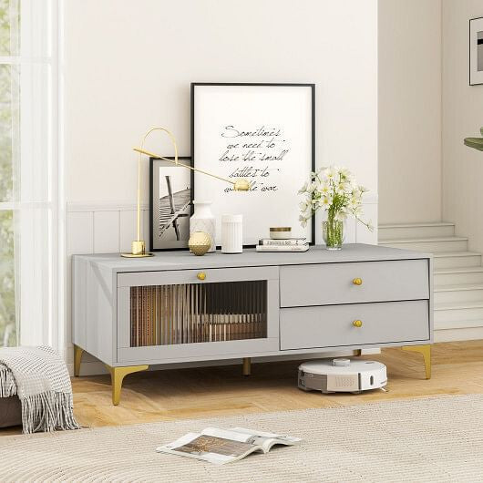 TV Stand with Compartment and Drawers for 55 Inch TV-Gray-0