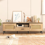 Mid Century Modern Entertainment Center with 2 Cabinets and Storage Drawer-Oak-3