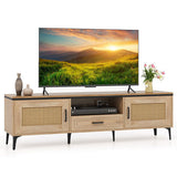 Mid Century Modern Entertainment Center with 2 Cabinets and Storage Drawer-Oak-4