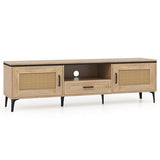 Mid Century Modern Entertainment Center with 2 Cabinets and Storage Drawer-Oak-0