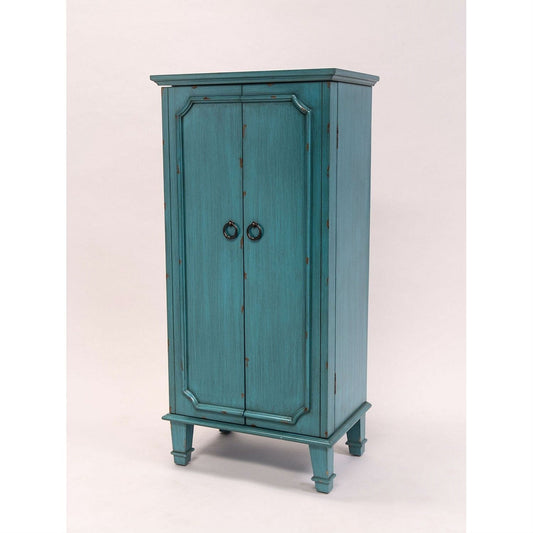 Vintage Turquoise Hand Painted Jewelry Armoire with Antique Drawer Pulls-0