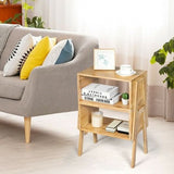 2 Pieces Bamboo Nightstand Sofa Table with Storage Shelf-4