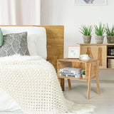 2 Pieces Bamboo Nightstand Sofa Table with Storage Shelf-5