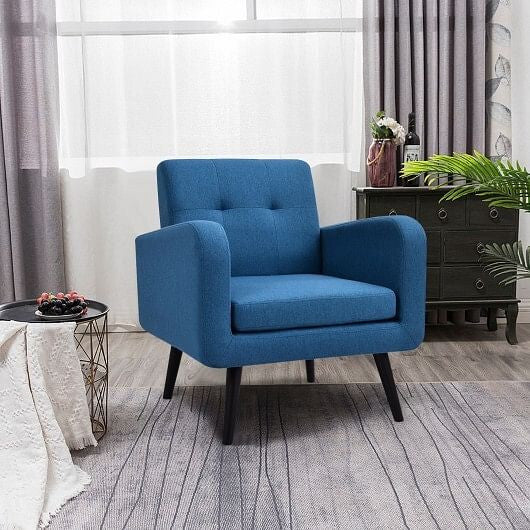 Modern Upholstered Comfy Accent Chair Single Sofa with Rubber Wood Legs-Gray-2