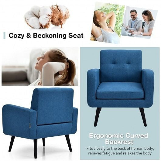 Modern Upholstered Comfy Accent Chair Single Sofa with Rubber Wood Legs-Gray-3