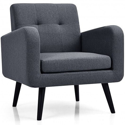 Modern Upholstered Comfy Accent Chair Single Sofa with Rubber Wood Legs-Gray-1