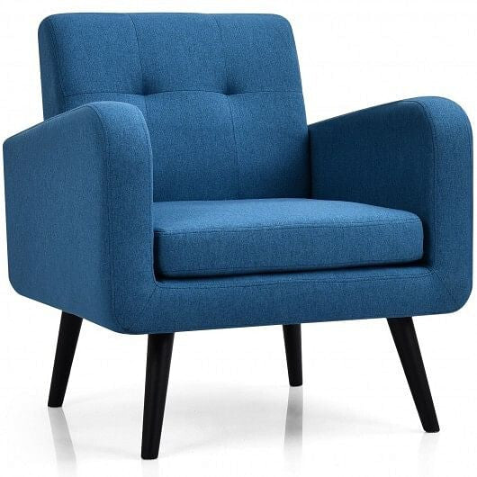 Modern Upholstered Comfy Accent Chair Single Sofa with Rubber Wood Legs-Gray-0