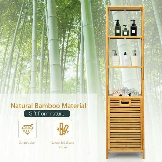 Bamboo Tower Hamper Organizer with 3-Tier Storage Shelves-Natural-3