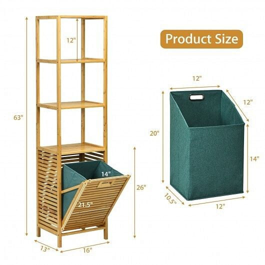 Bamboo Tower Hamper Organizer with 3-Tier Storage Shelves-Natural-4