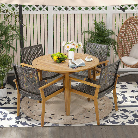 Set of 4 Outdoor Rattan Chair with Sturdy Acacia Wood Frame-Set of 4-0