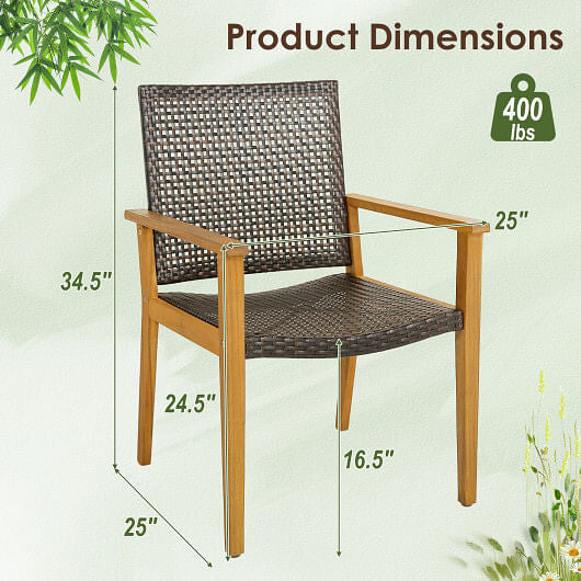 Set of 4 Outdoor Rattan Chair with Sturdy Acacia Wood Frame-Set of 4-2