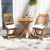 Outdoor Wood Bistro Set with Soft Seat Cushions and Table-White-0