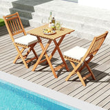 Outdoor Wood Bistro Set with Soft Seat Cushions and Table-White-1