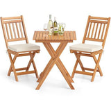 Outdoor Wood Bistro Set with Soft Seat Cushions and Table-White-2