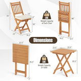 Outdoor Wood Bistro Set with Soft Seat Cushions and Table-White-3
