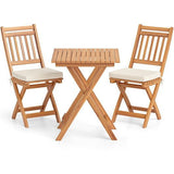 Outdoor Wood Bistro Set with Soft Seat Cushions and Table-White-4