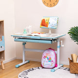 Height-Adjustable Kids Desk with Tilt Desktop and Book Stand-Blue-0