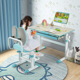 Height-Adjustable Kids Desk with Tilt Desktop and Book Stand-Blue-1
