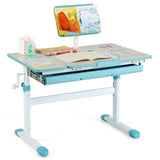 Height-Adjustable Kids Desk with Tilt Desktop and Book Stand-Blue-2