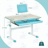 Height-Adjustable Kids Desk with Tilt Desktop and Book Stand-Blue-3