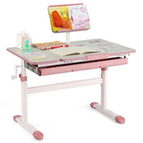 Height-Adjustable Kids Desk with Tilt Desktop and Book Stand-Blue-7