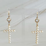 Pearl Cross Dangle Earrings