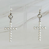 Pearl Cross Dangle Earrings
