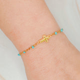 Dainty Color Dots Chain Cross Bracelet