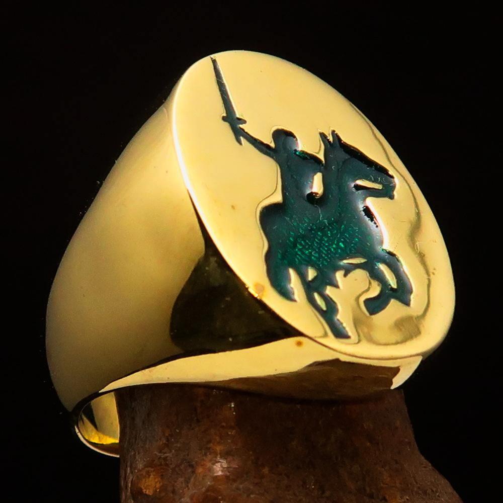 Excellent crafted Men's Green Riding Knight Ring - Solid Brass-0