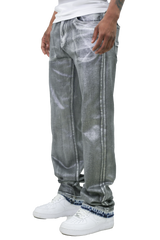METALLIC PRINTED STACKED JEANS AJ07C