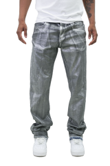 METALLIC PRINTED STACKED JEANS AJ07C