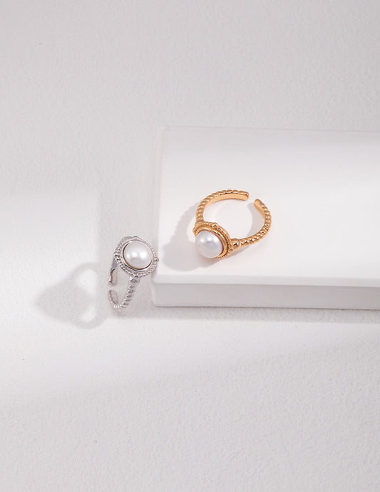 Twisted Pearl Adjustable Open Ring-0