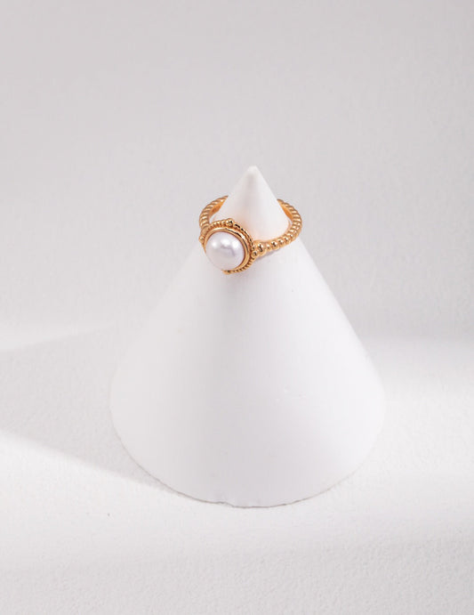 Twisted Pearl Adjustable Open Ring-1