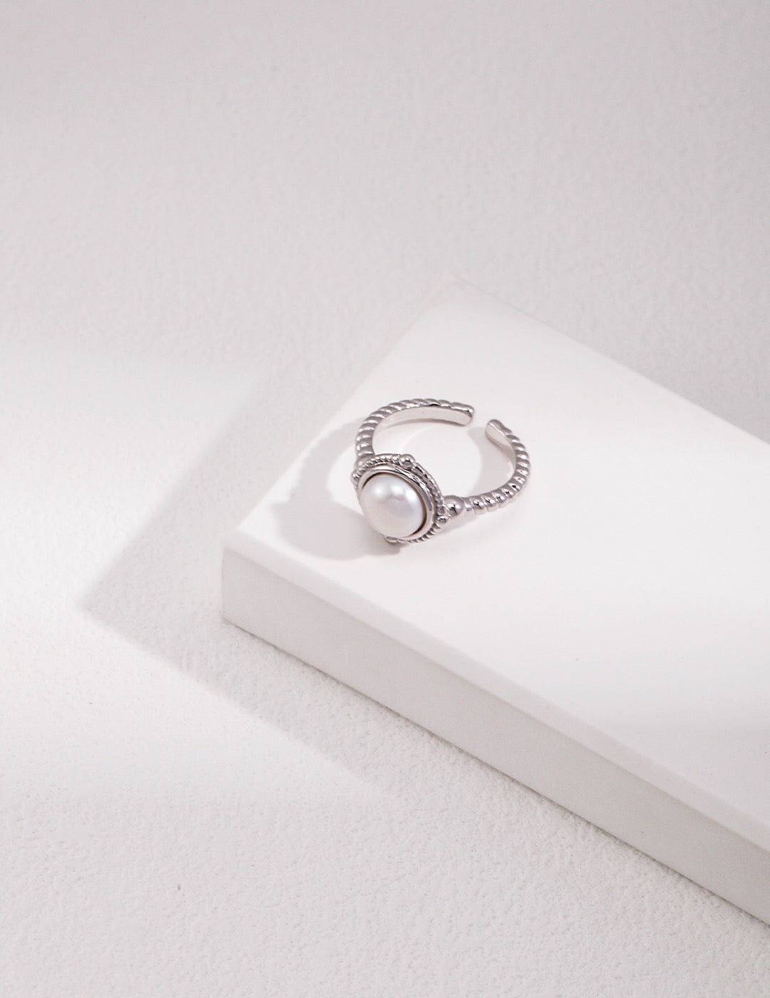 Twisted Pearl Adjustable Open Ring-2