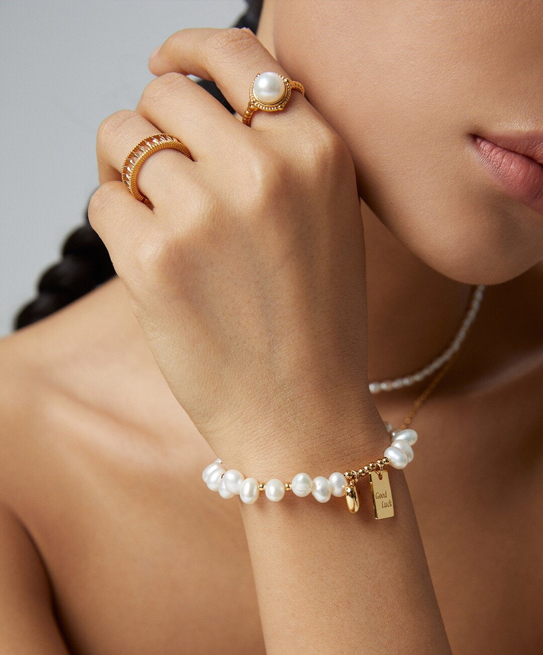 Twisted Pearl Adjustable Open Ring-4