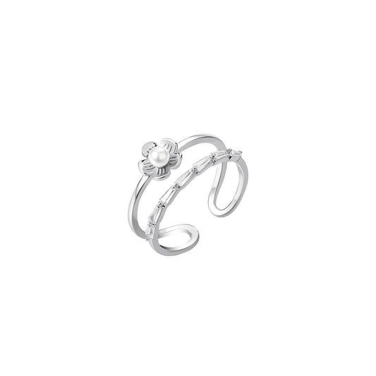 Chevron Double Layered Silver Ring-0