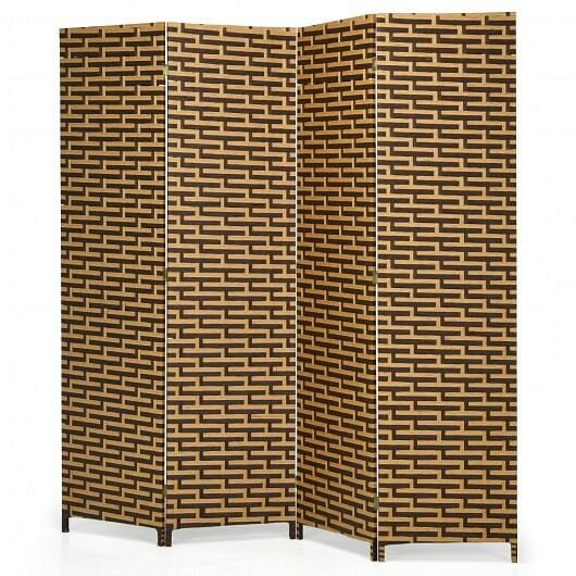 4 Panel Folding Privacy Partition Room Divider with Rustproof Hinge-Yellow-0