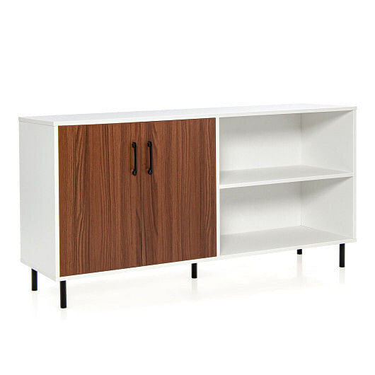 Modern Buffet Sideboard with 2 Doors and Open Compartments-Walnut-0