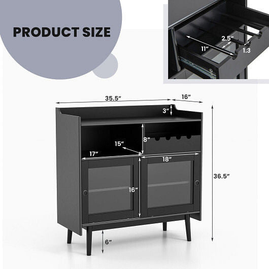 Kitchen Buffet Sideboard with Wine Rack and Sliding Door-Black-2