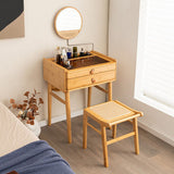 Bamboo Makeup Vanity Table with Mirror with 2 Storage Drawers-Natural-1