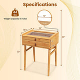 Bamboo Makeup Vanity Table with Mirror with 2 Storage Drawers-Natural-2