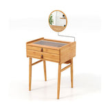 Bamboo Makeup Vanity Table with Mirror with 2 Storage Drawers-Natural-0