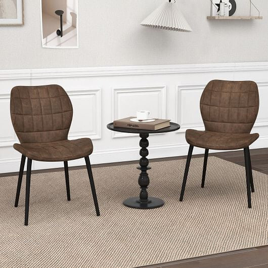 Dining Chairs Set of 2 with Padded Back  Metal Legs and Adjustable Foot Pads-Brown-0